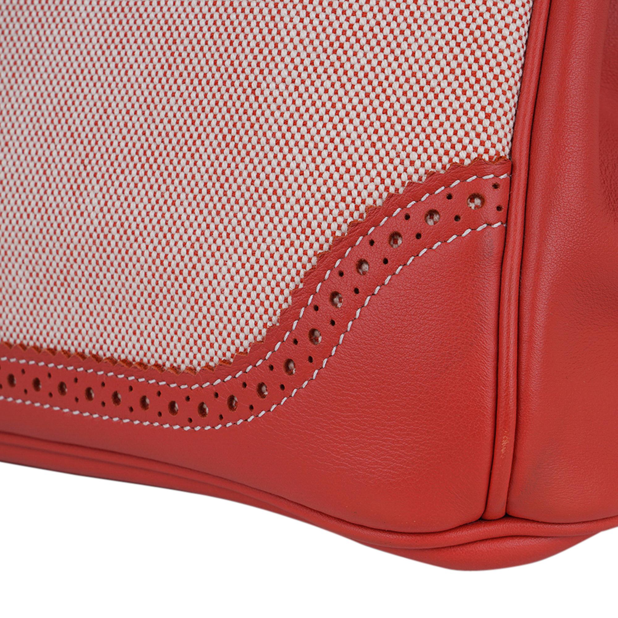 Hermes Birkin 35 Ghillies Sanguine Limited Edition Bag Toile/Swift Palladium For Sale 8