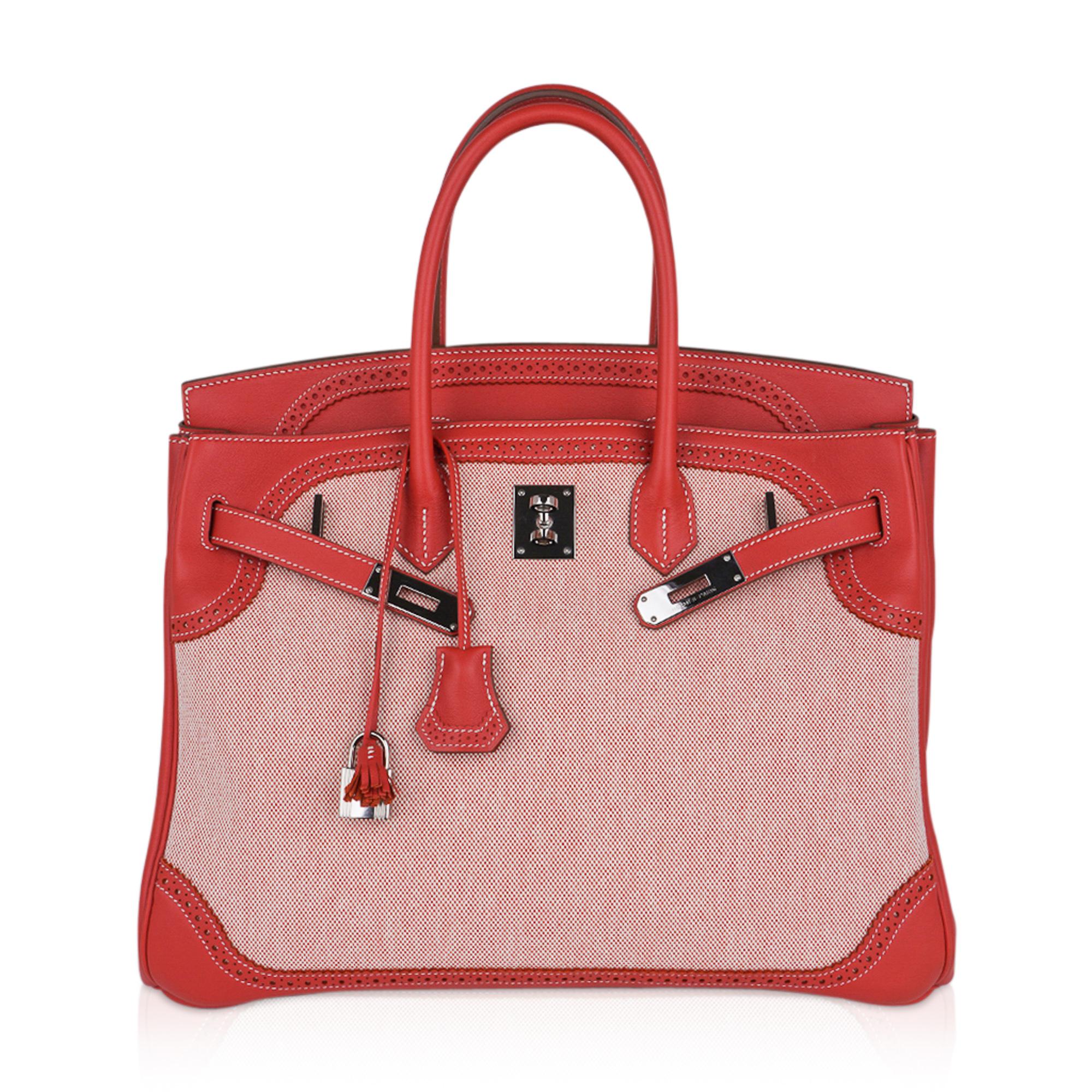 Hermès Birkin 35 Ghillies Sanguine Limitierte Auflage Tasche Toile/Wirbel Palladium (Pink) im Angebot