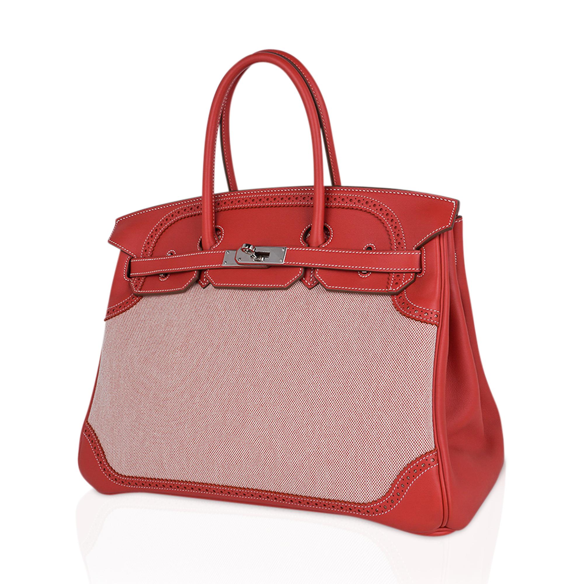 Sac Hermès Birkin 35 Ghillies Sanguine en toile et palladium, Édition limitée Bon état - En vente à Miami, FL