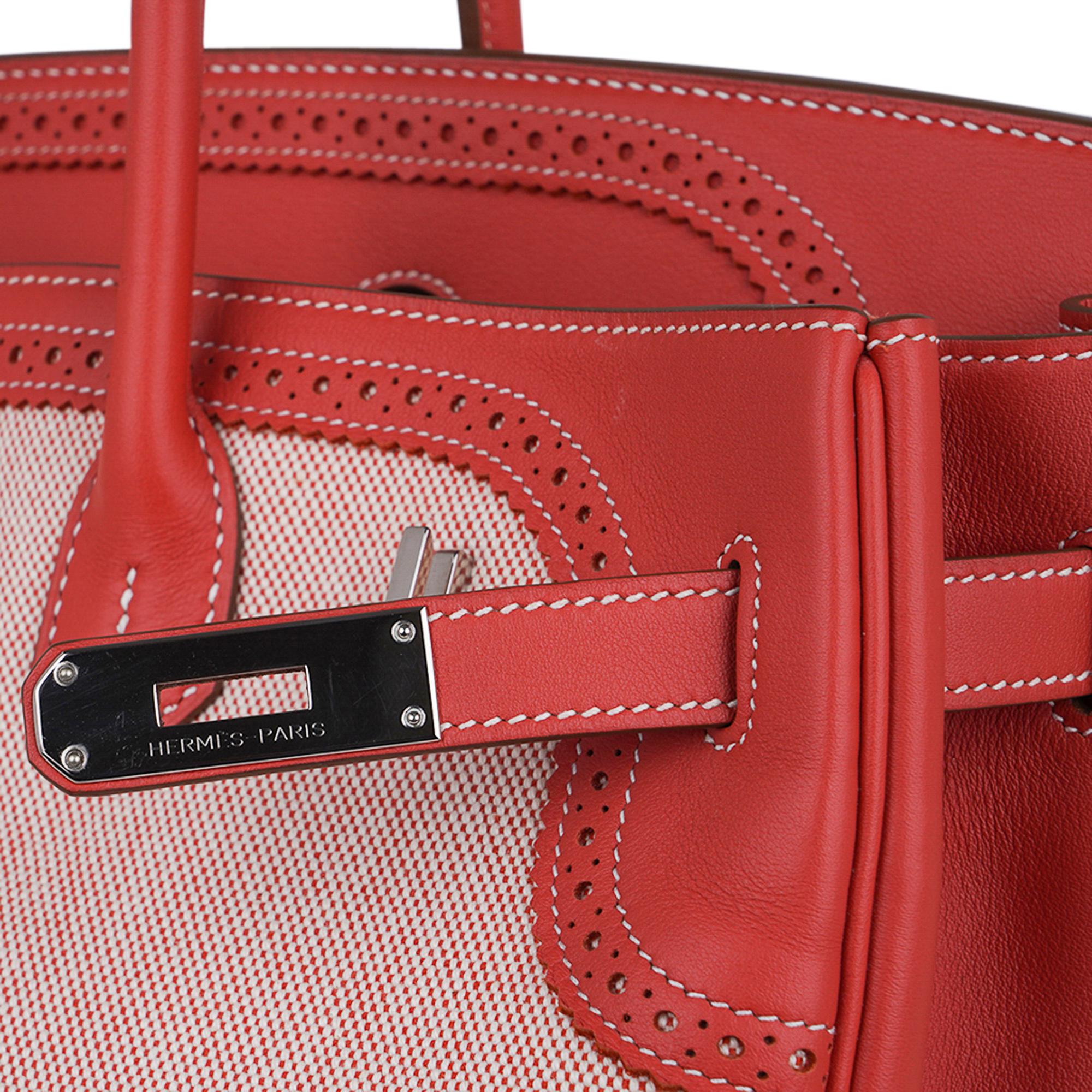 Women's Hermes Birkin 35 Ghillies Sanguine Limited Edition Bag Toile/Swift Palladium For Sale