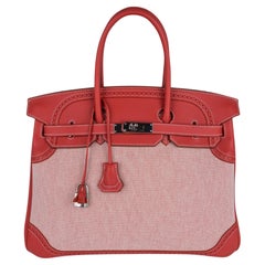 Hermes Birkin 35 Ghillies Sanguine Limited Edition Bag Toile/Swift Palladium