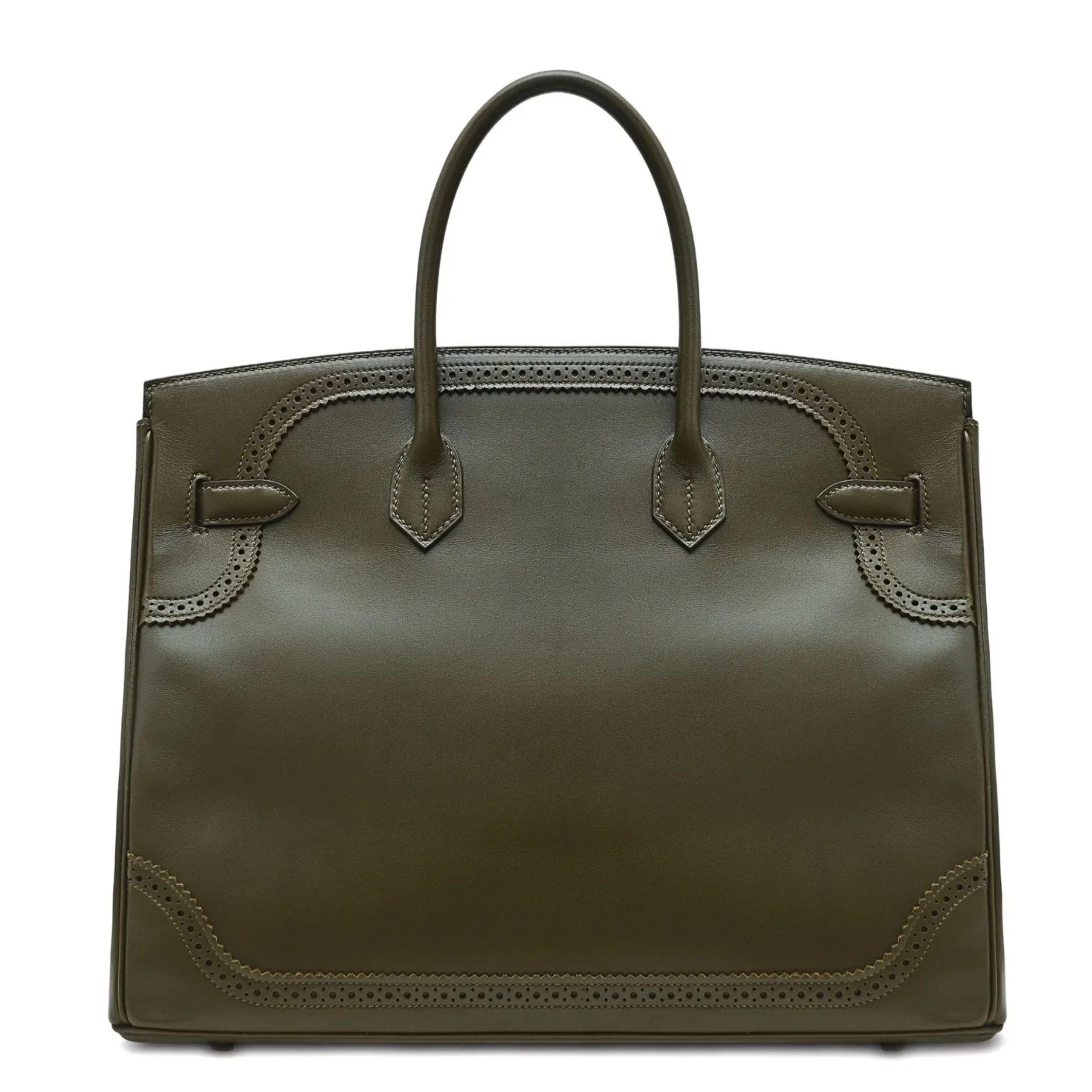 Nero Hermès Birkin 35 GHILLI Tadelakt Vert Veronese PBHW in vendita