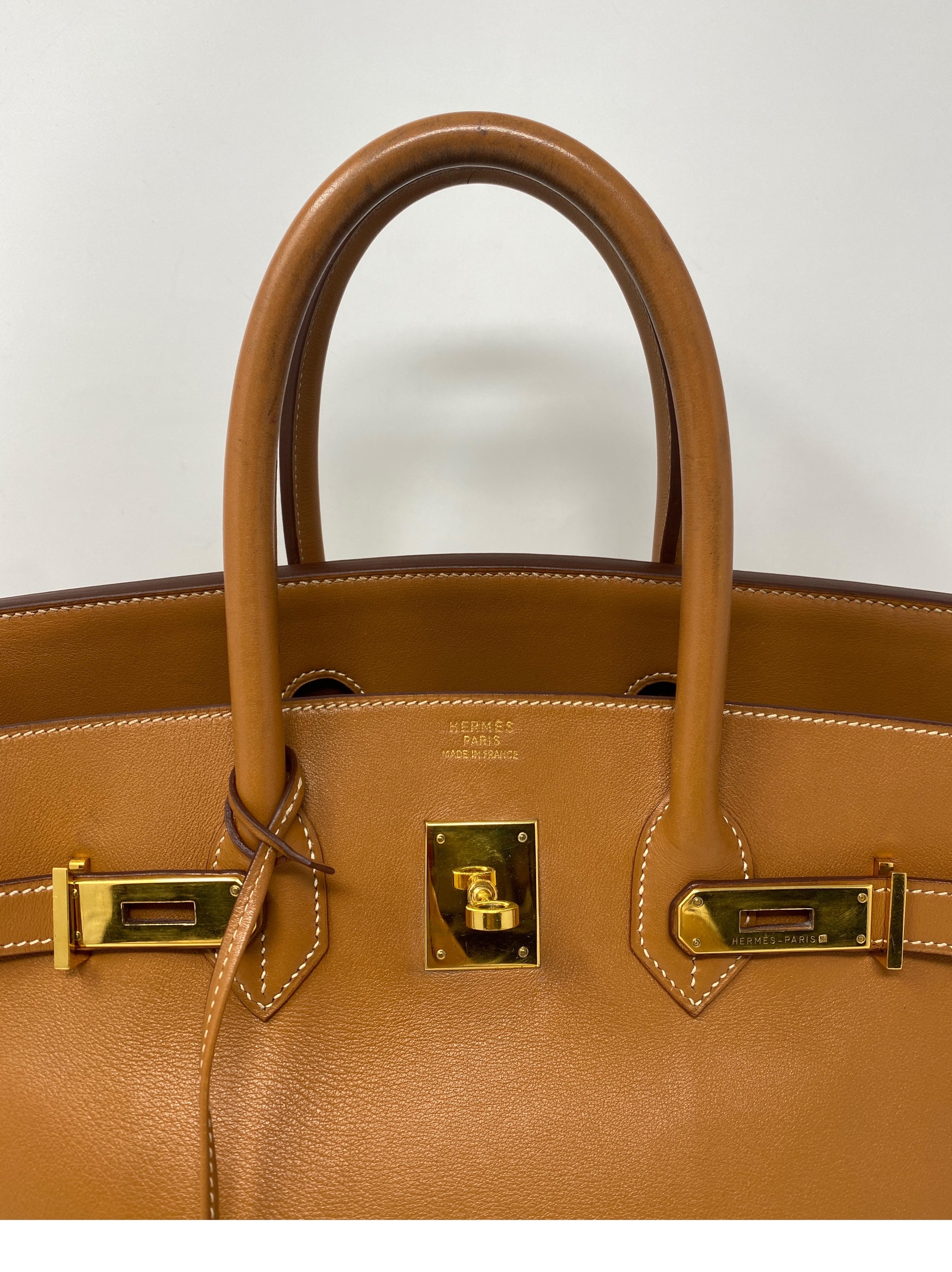 Hermes Birkin 35 Gold with Gold Hardware. The most wanted combination. Gold on gold. Vintage in good condition. Has slight crease in front. Light wear on handles. Swift leather. Beautiful bag. Classic for your collection. Includes clochette, keys