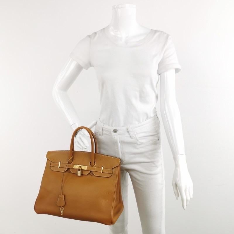 Brown Hermes Birkin 35 Gold calfskin leather gold hardware 1999