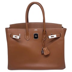 Hermès Birkin 35 Gold handbag in Espom leather and white stitching