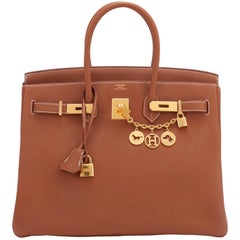 Hermes Birkin 35 Gold Togo Camel Tan Gold Hardware Bag D Stamp, 2019