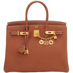 Hermes Birkin 35 Gold Togo Camel Tan Gold Hardware Bag D Stamp