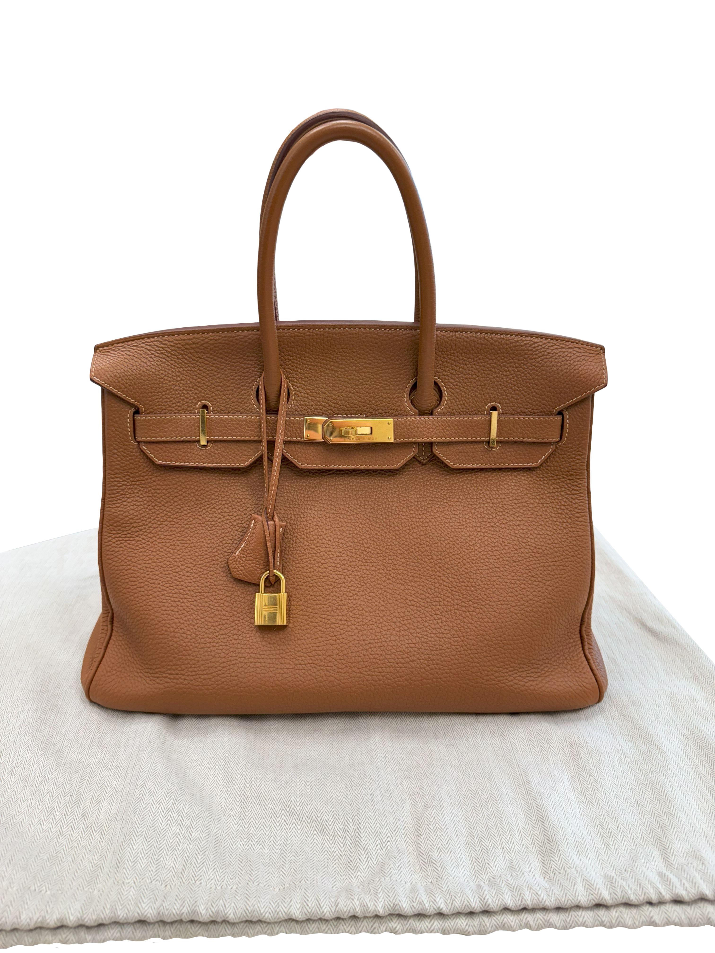 Or Hermes Birkin 35 Gold Togo Leather With Gold Hardware Handbag en vente
