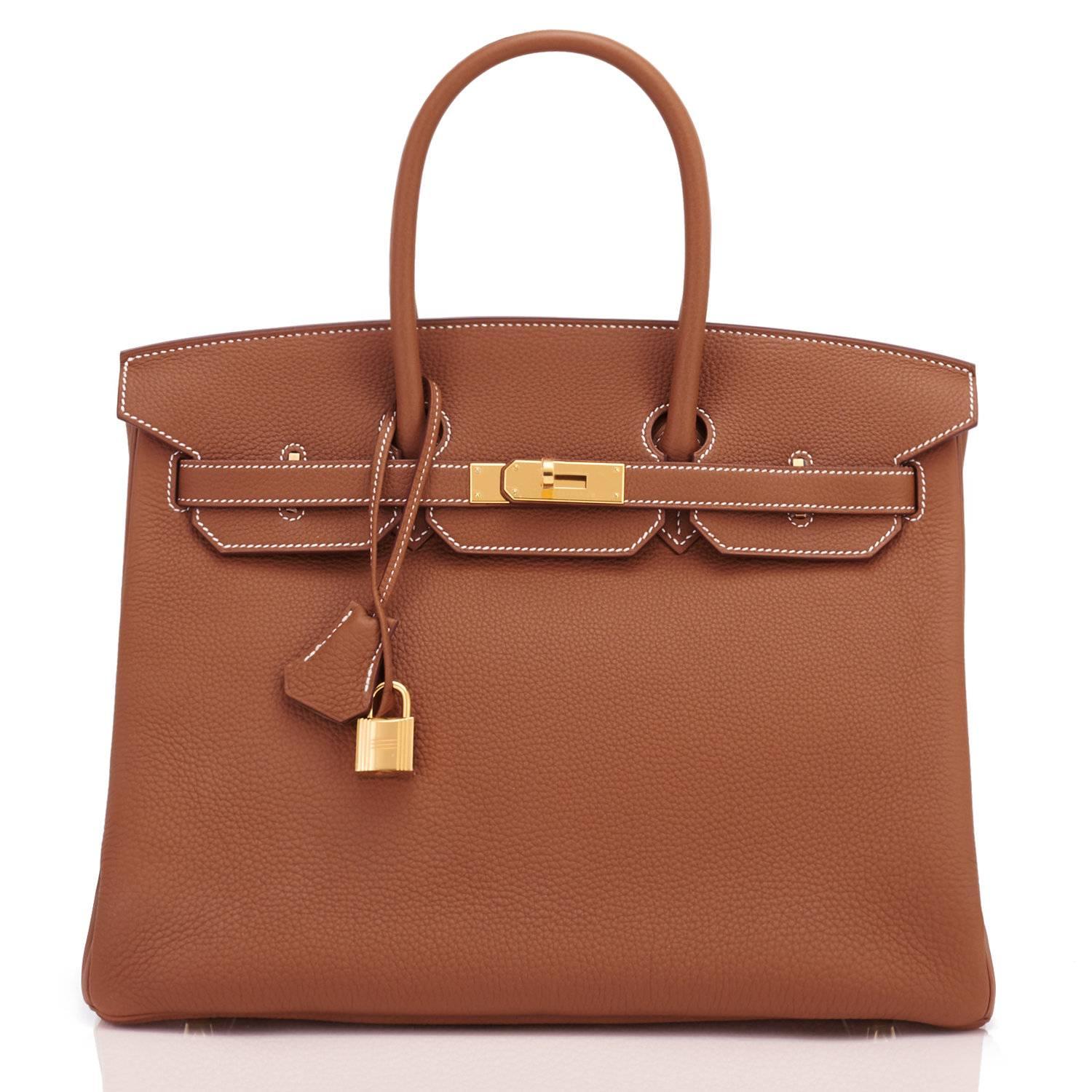 Hermes Birkin 35 Gold Togo Tan Gold Hardware Bag Brand New in Box In New Condition For Sale In New York, NY