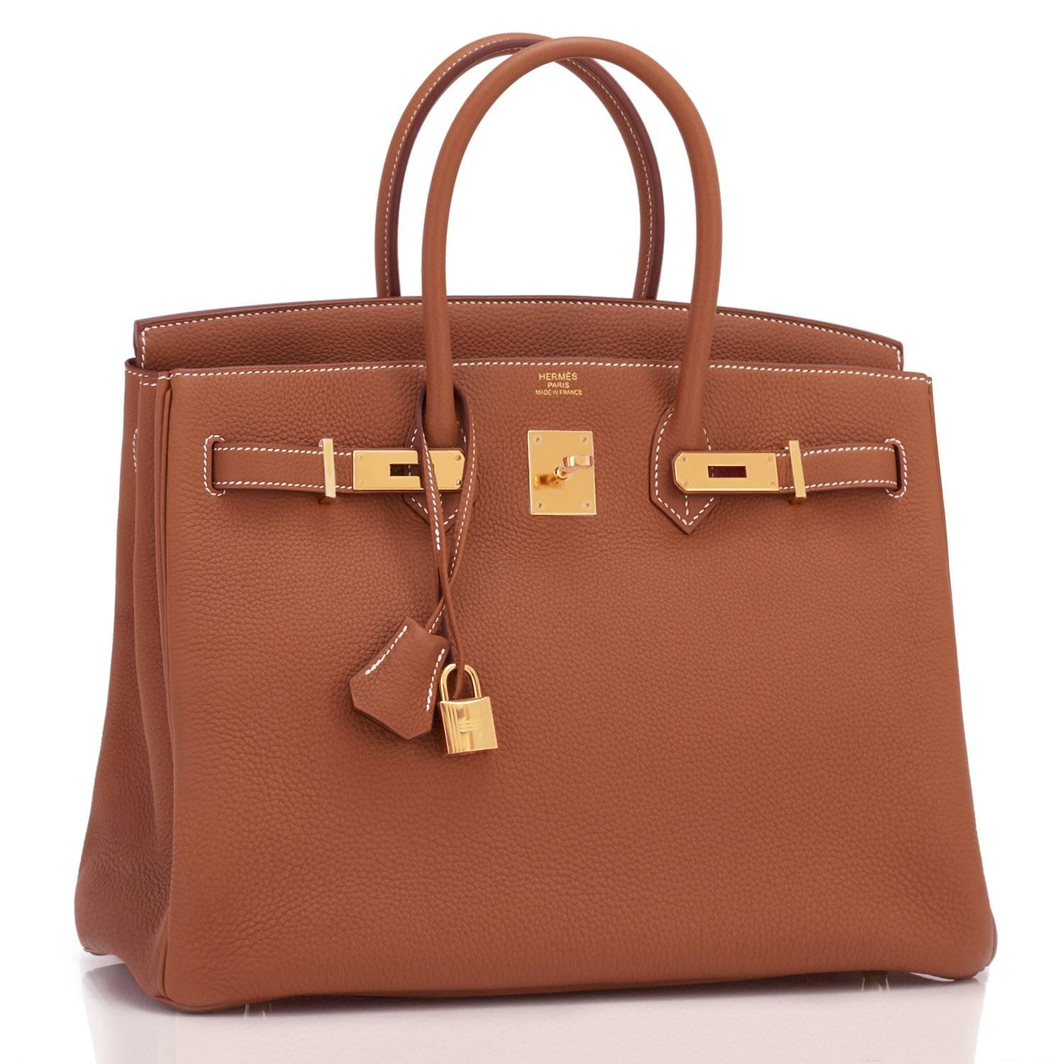 Women's or Men's Hermes Birkin 35 Gold Togo Tan Gold Hardware Bag Brand New in Box For Sale