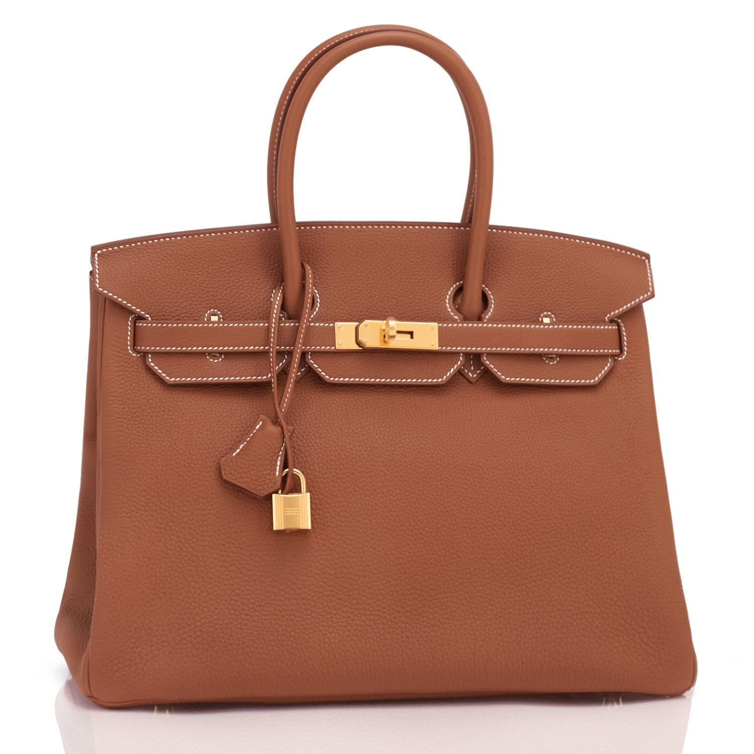 Hermes Birkin 35 Gold Togo Tan Gold Hardware Bag Brand New in Box In New Condition In New York, NY