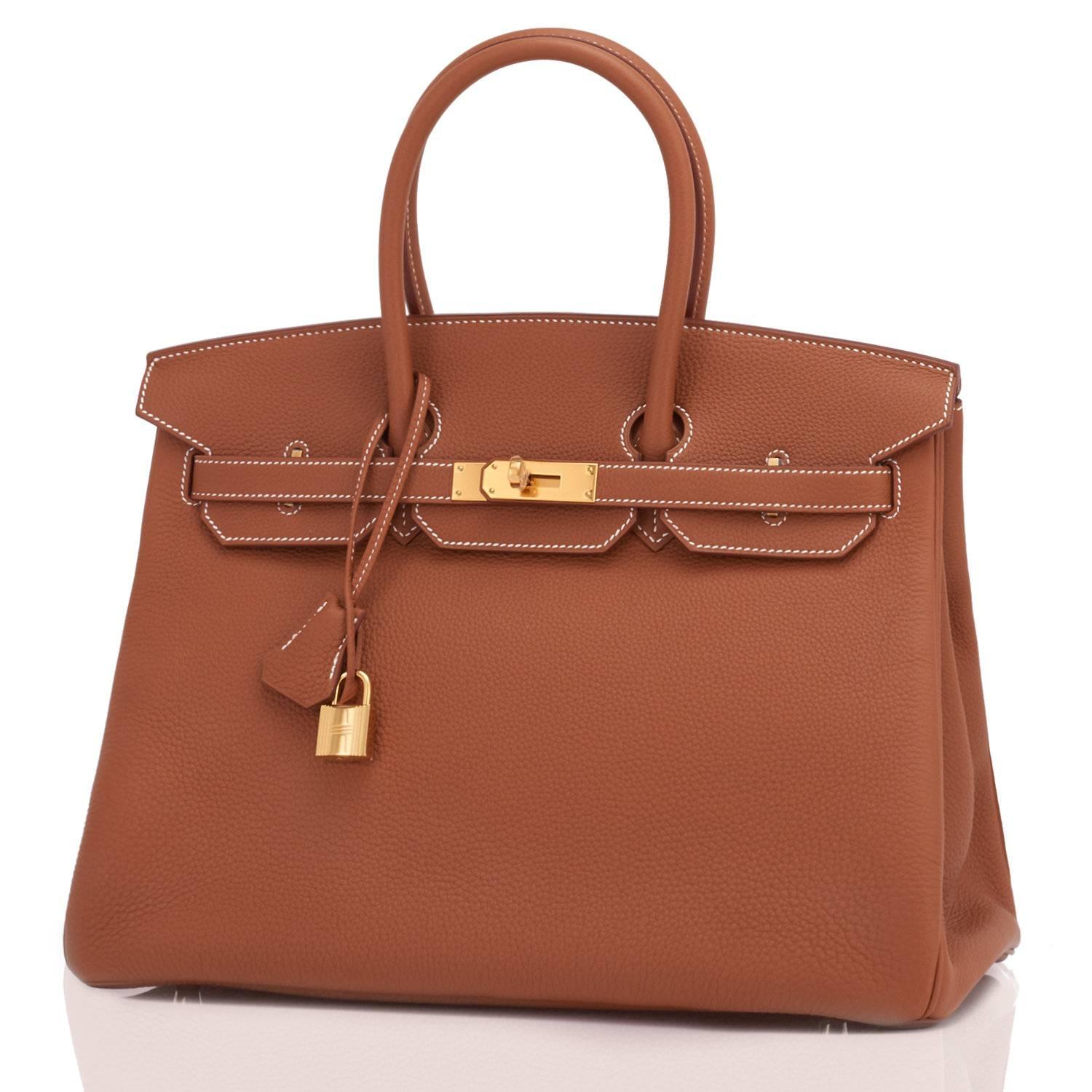 Hermes Birkin 35 Gold Togo Tan Gold Hardware Bag Brand New in Box For Sale 4