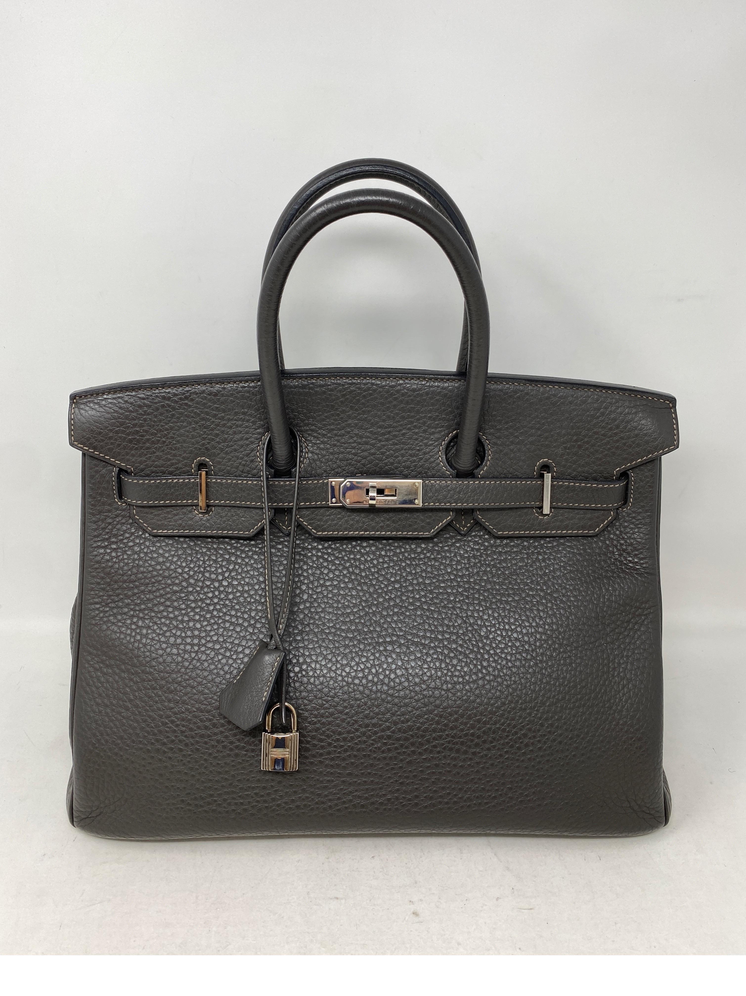 Hermes Birkin 35 Graphite Bag. Palladium hardware. Good condition. Great neutral color. Close to black/ dark grey color. Clemence leather. F stamp. Guaranteed authentic. 