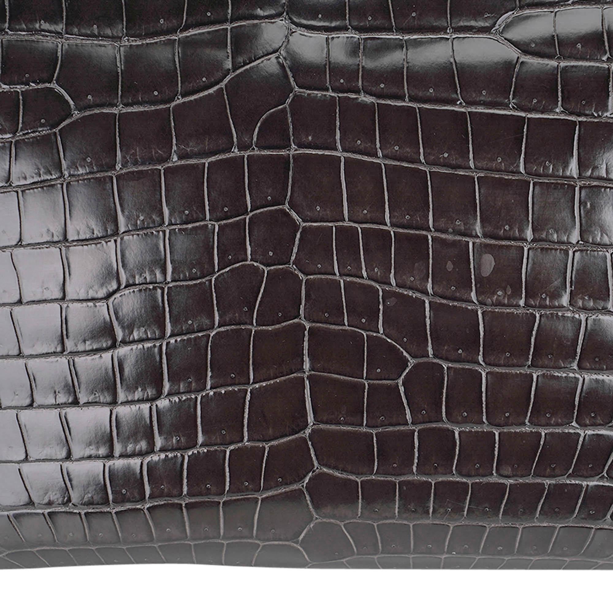Hermes Birkin 35 Graphite Porosus Crocodile Palladium Hardware For Sale 9