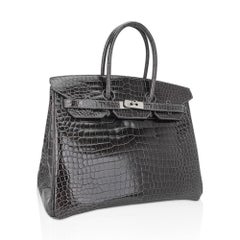 Hermes Birkin 35 Graphite Porosus Crocodile Palladium Hardware