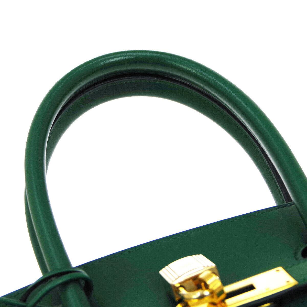 Hermes Birkin 35 Green Leather Gold Top Handle Satchel Travel Tote Bag

Leather
Gold tone hardware
Leather lining
Date code present
Made in France
Handle drop 4