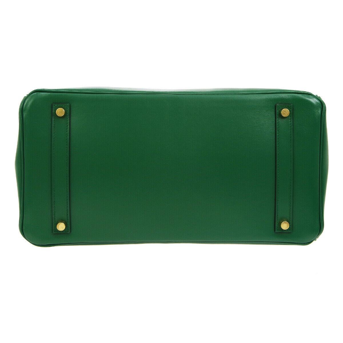 Women's Hermes Birkin 35 Green Leather Gold Top Carryall Handle Satchel Travel Tote Bag