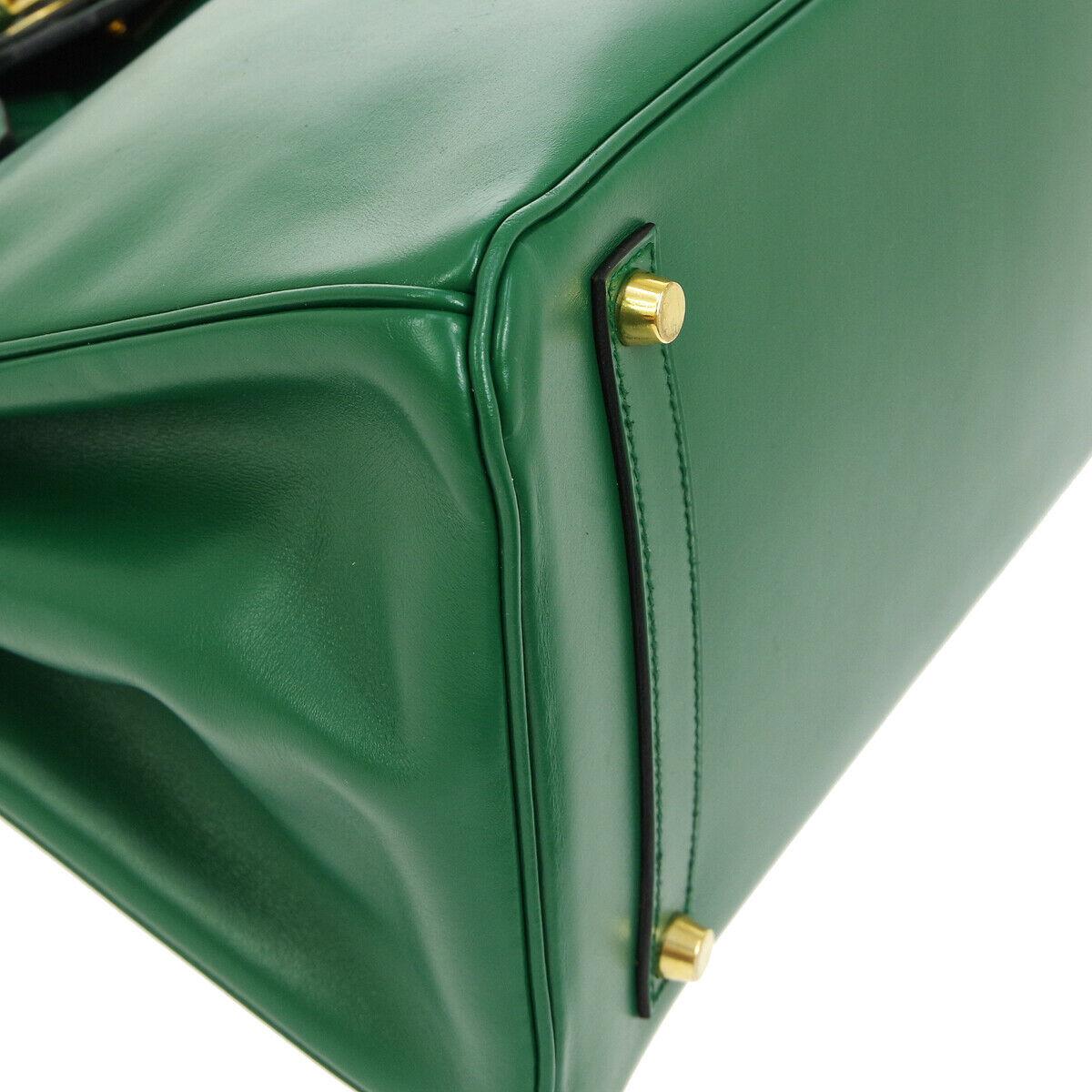 Hermes Birkin 35 Green Leather Gold Top Carryall Handle Satchel Travel Tote Bag 1