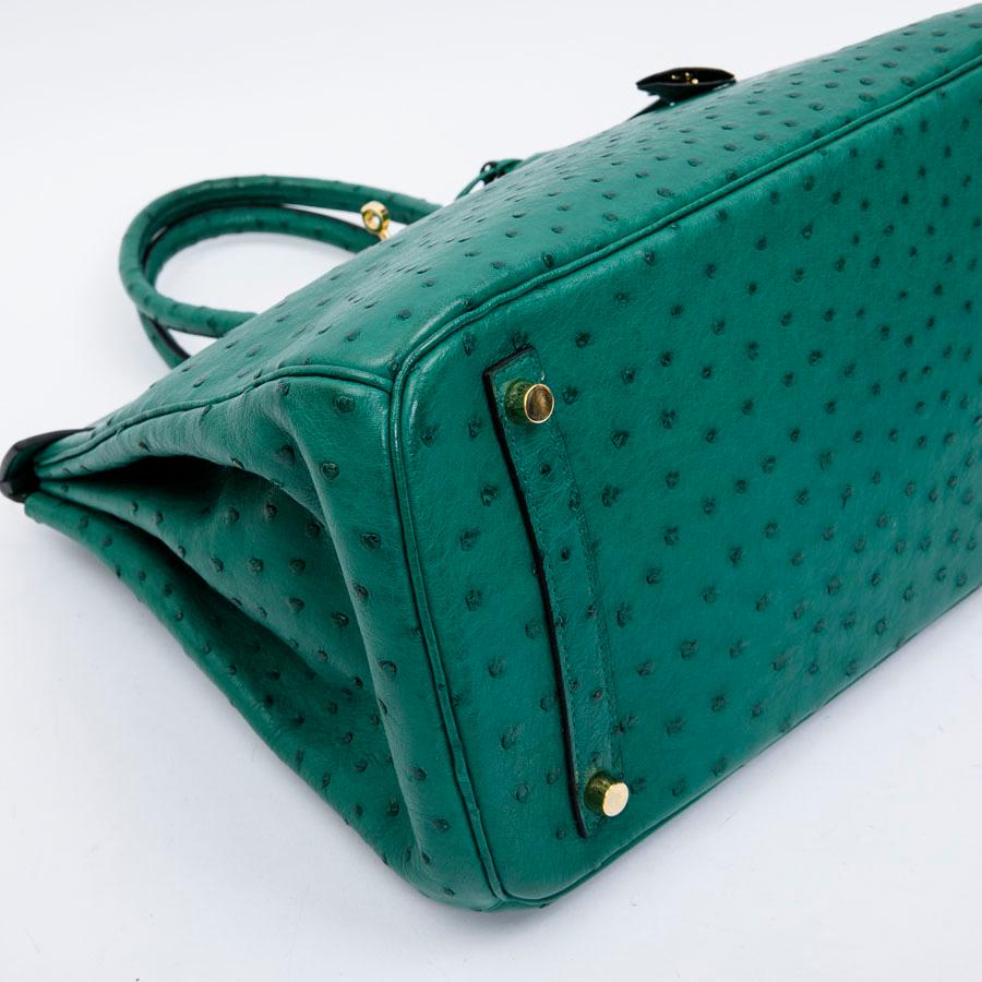 Hermes Birkin 35 Green Ostrich Vertigo Bag In Good Condition In Paris, FR