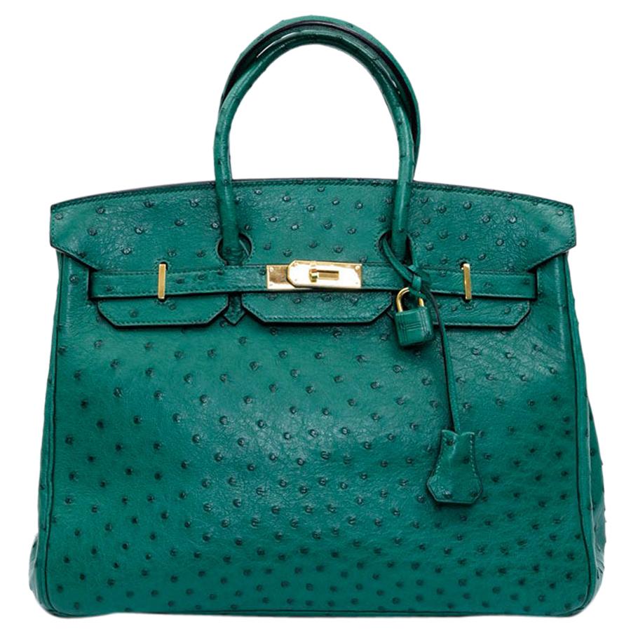 Hermes Birkin 35 Green Ostrich Vertigo Bag