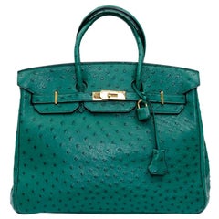 Hermès Ostrich Birkin 25 - Blue Handle Bags, Handbags - HER118425