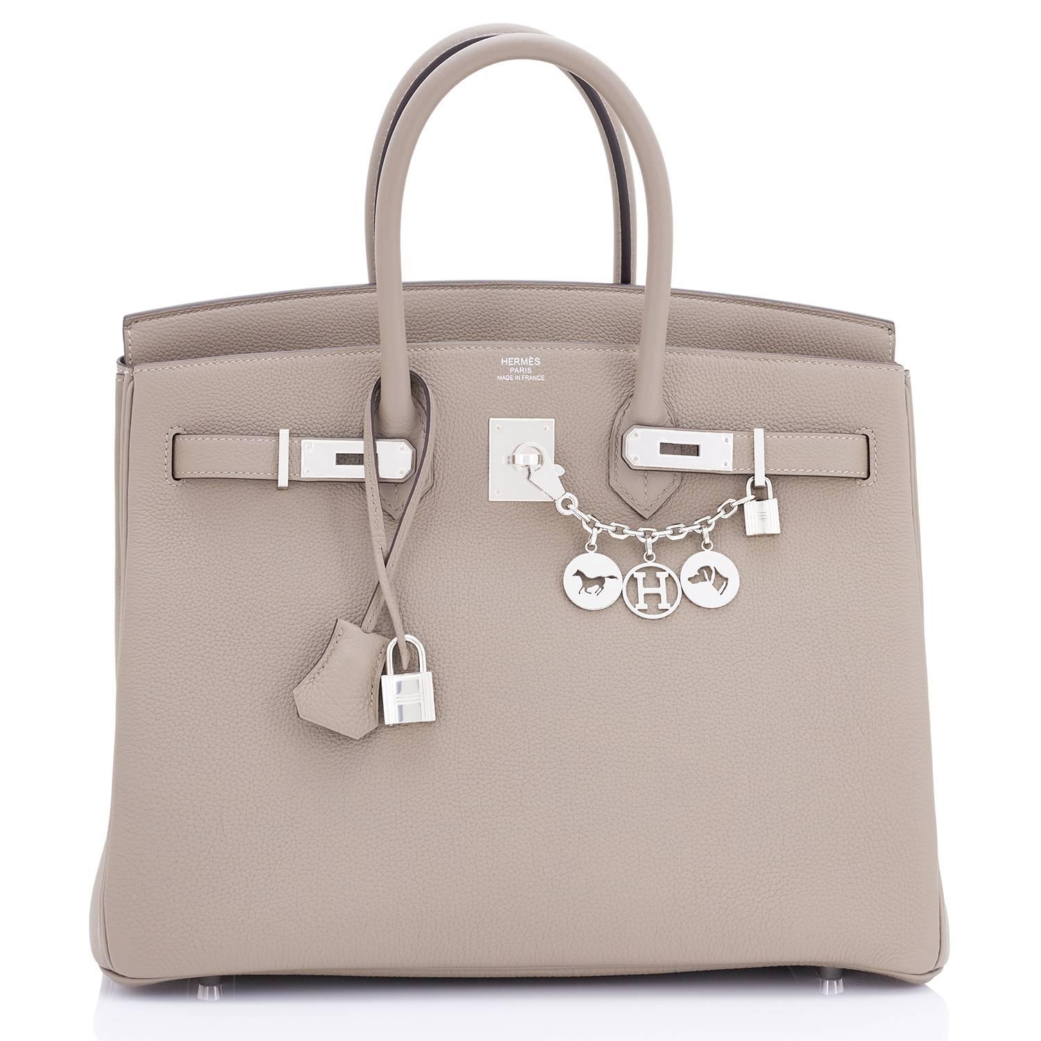Hermes Birkin 35 Gris Asphalte Dove Grey Togo Palladium Bag
Devastatingly gorgeous!  
Gris Asphalte is a brand new color, and the best neutral to come from Hermes in many years.
Brand New in Box. Store fresh. Pristine Condition (with plastic on