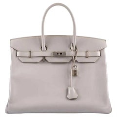 Hermès Birkin 35 Gris Perle Tadelakt with Palladium Guilloche Hardware Bag