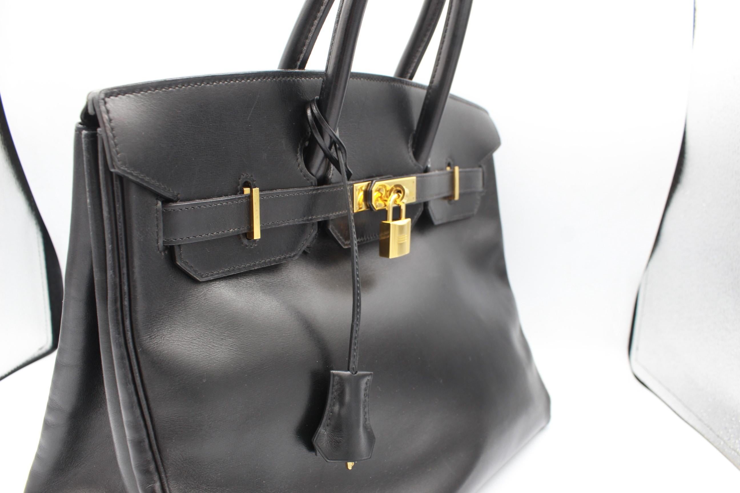 Black Hermès Birkin 35 handbag in black box leather