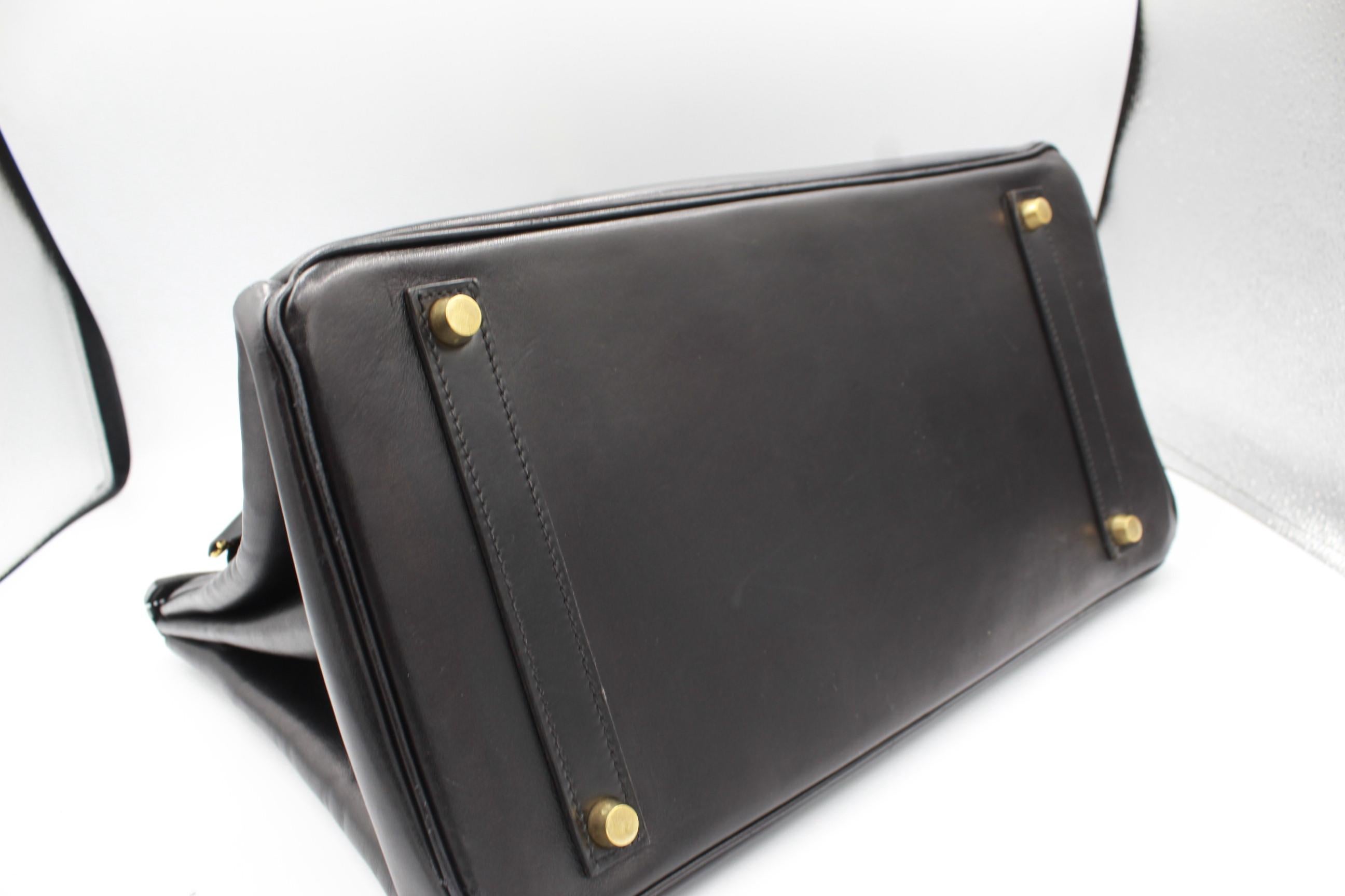 Hermès Birkin 35 handbag in black box leather In Good Condition In Paris, FR