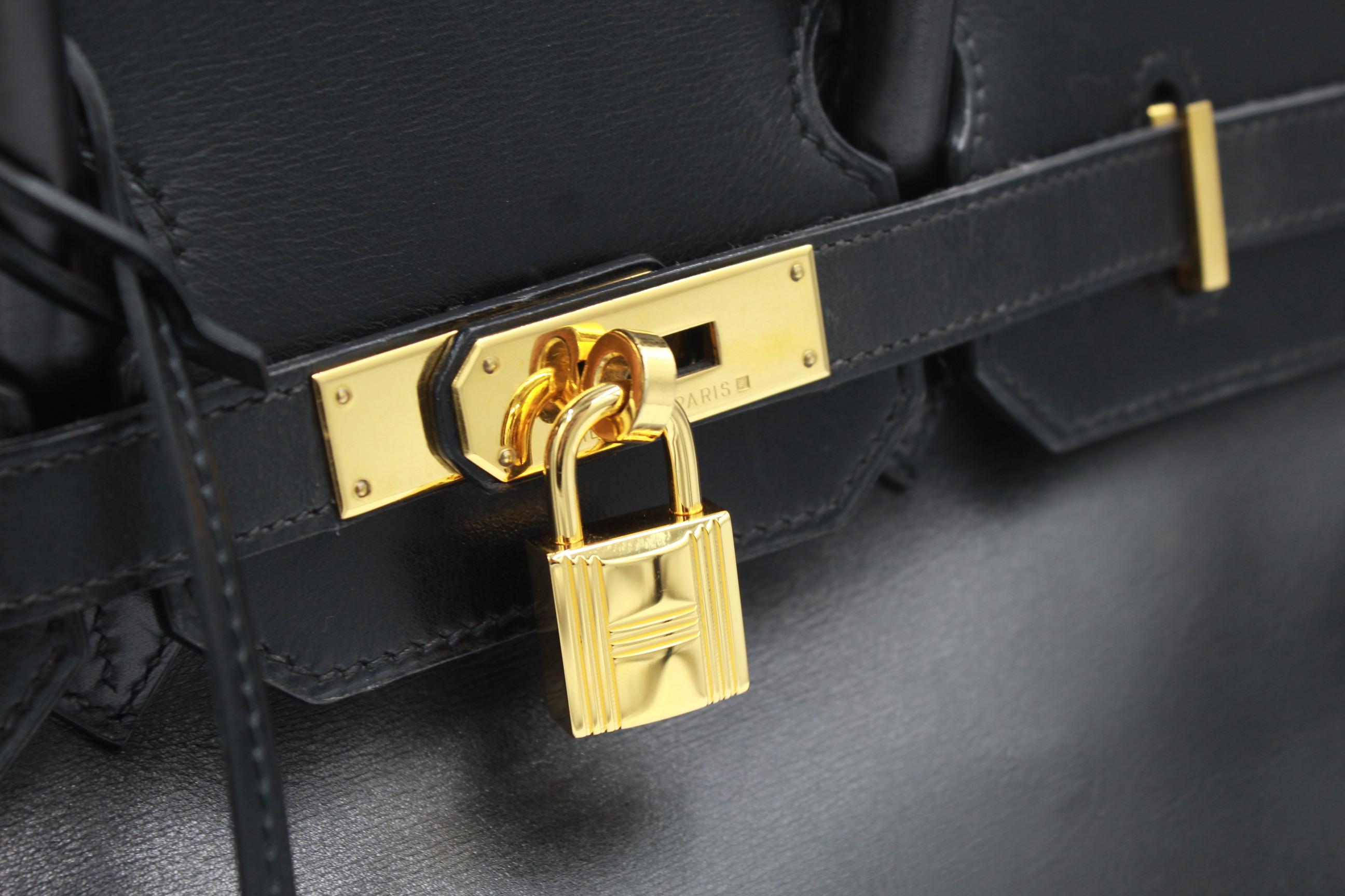 Women's or Men's Hermès Birkin 35 handbag in black box leather