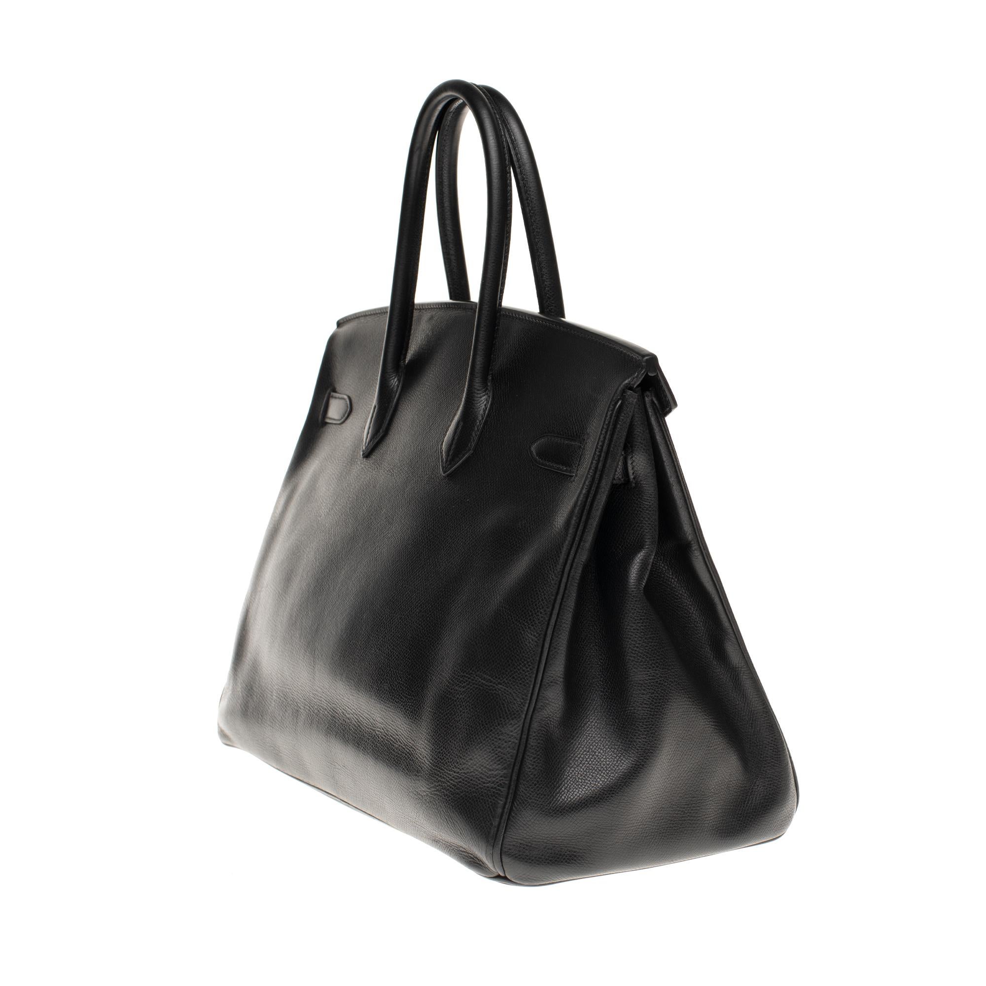 Hermès Birkin 35 handbag in black Courchevel leather, Gold hardware In Good Condition In Paris, IDF