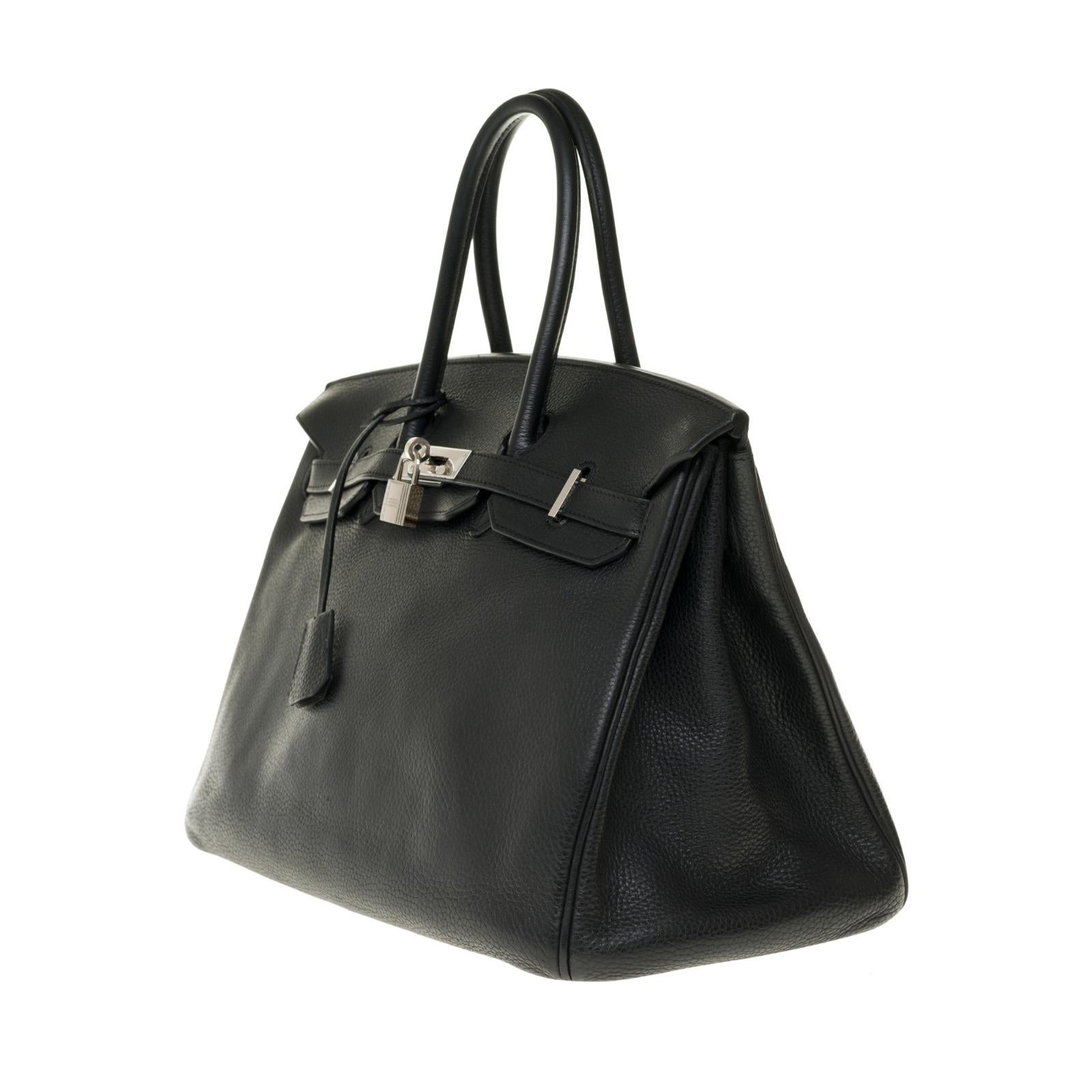 Black Hermès Birkin 35 handbag in black Togo leather with Palladium Silver hardware !