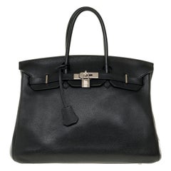 Hermès Birkin 35 handbag in black Togo leather with Palladium Silver hardware !