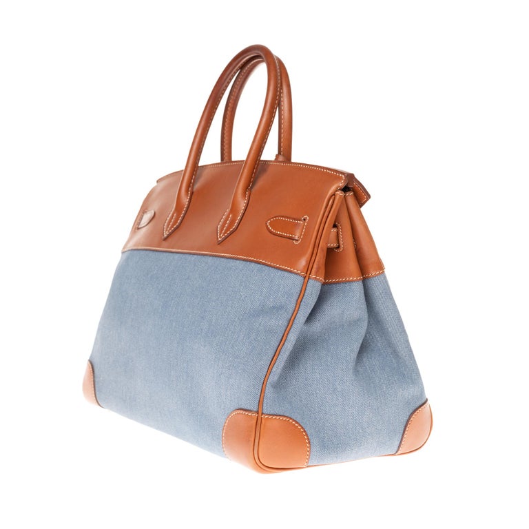 Hermès Birkin 35 handbag in blue denim and brown barenia leather, GHW ...