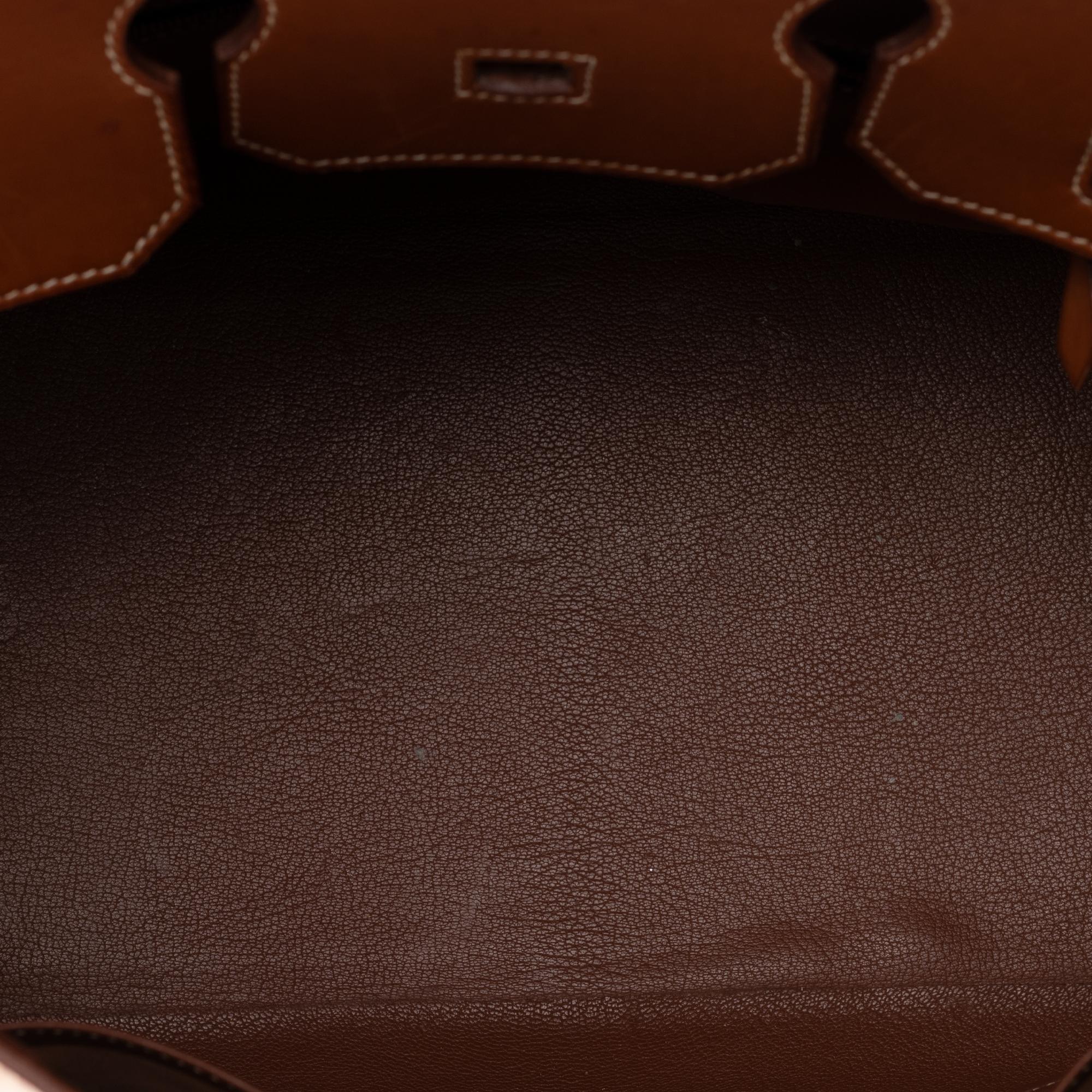 Hermès Birkin 35 handbag in blue denim & brown barenia leather, GHW In Good Condition In Paris, IDF