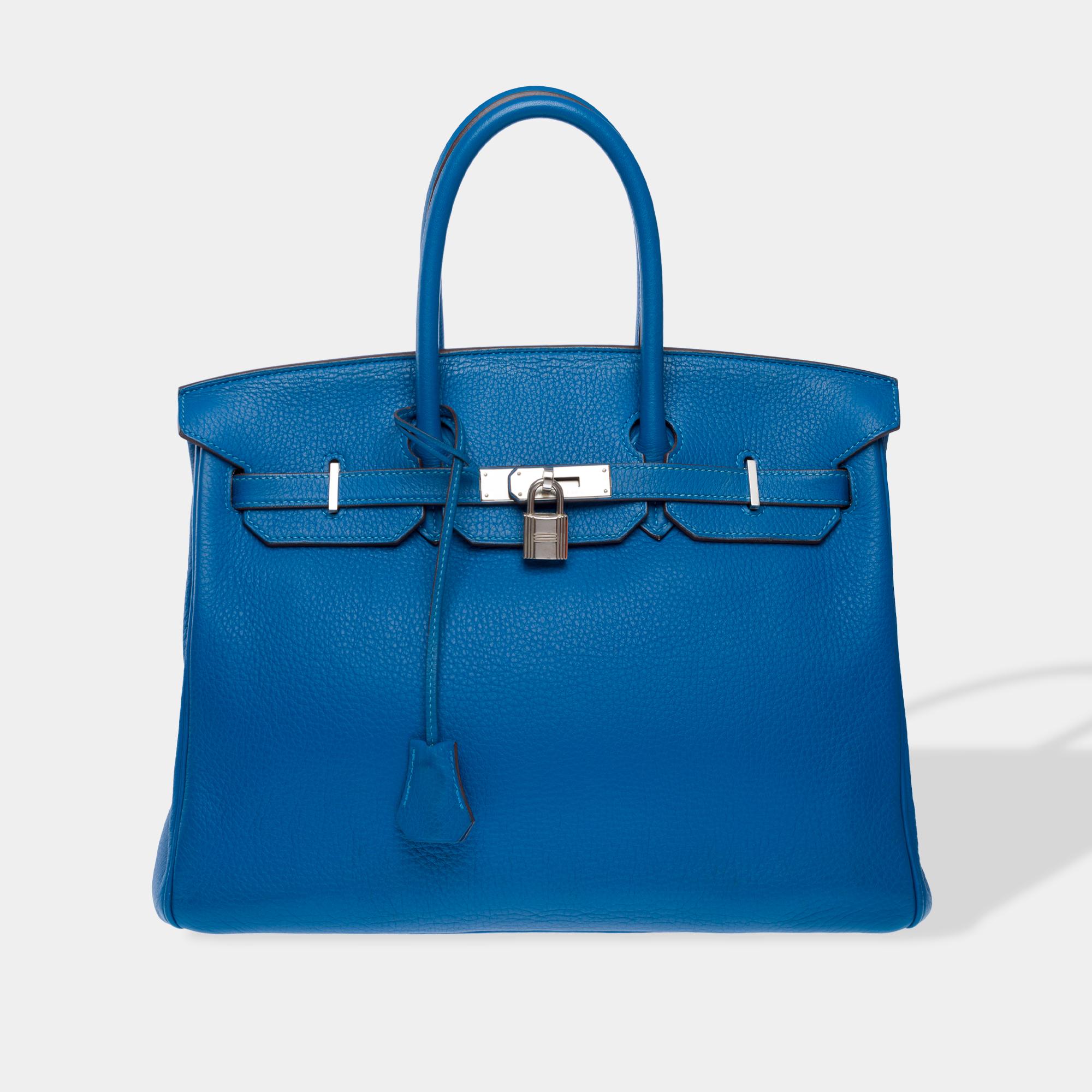 Stunning Hermès Birkin 35 handbag in Blue Izmir Togo Calf leather, PHW In Excellent Condition In Paris, IDF