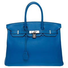 Stunning Hermès Birkin 35 handbag in Blue Izmir Togo Calf leather, PHW