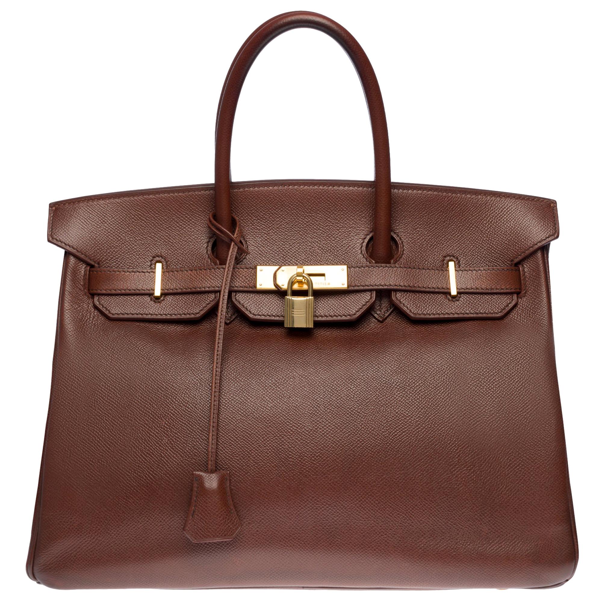 Hermès Birkin 35 handbag in brown Courchevel leather with gold hardware !