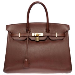 Hermès Birkin 35 Handtasche aus braunem Courchevel Leder mit goldenen Beschlägen !