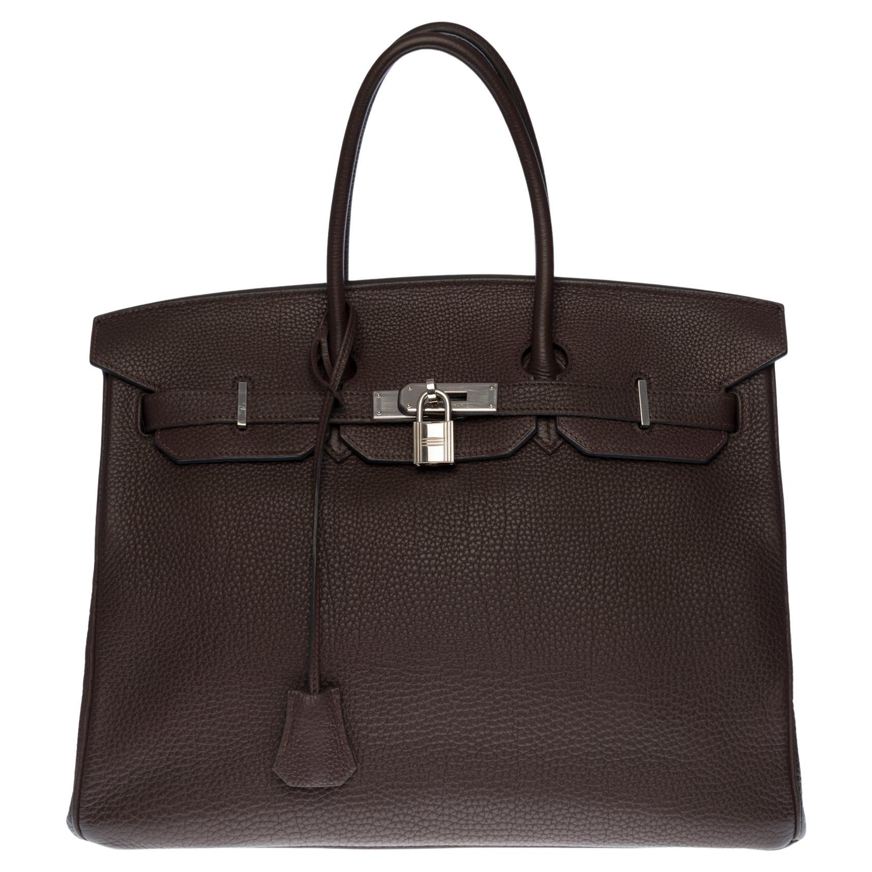 Hermès Birkin 35 handbag in brown Togo leather with silver hardware !