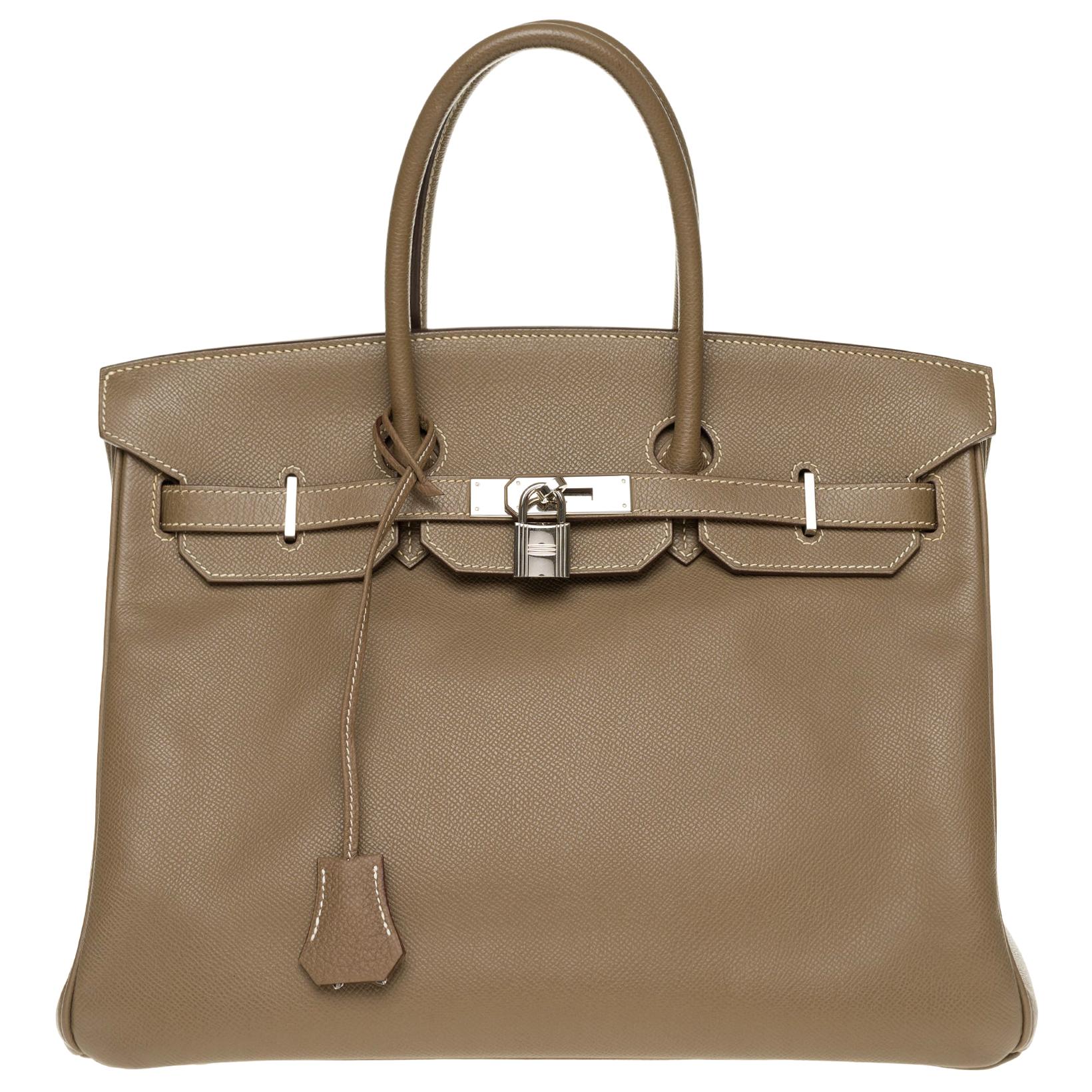 Hermès Birkin 35 handbag in Epsom Etoupe with Silver hardware !