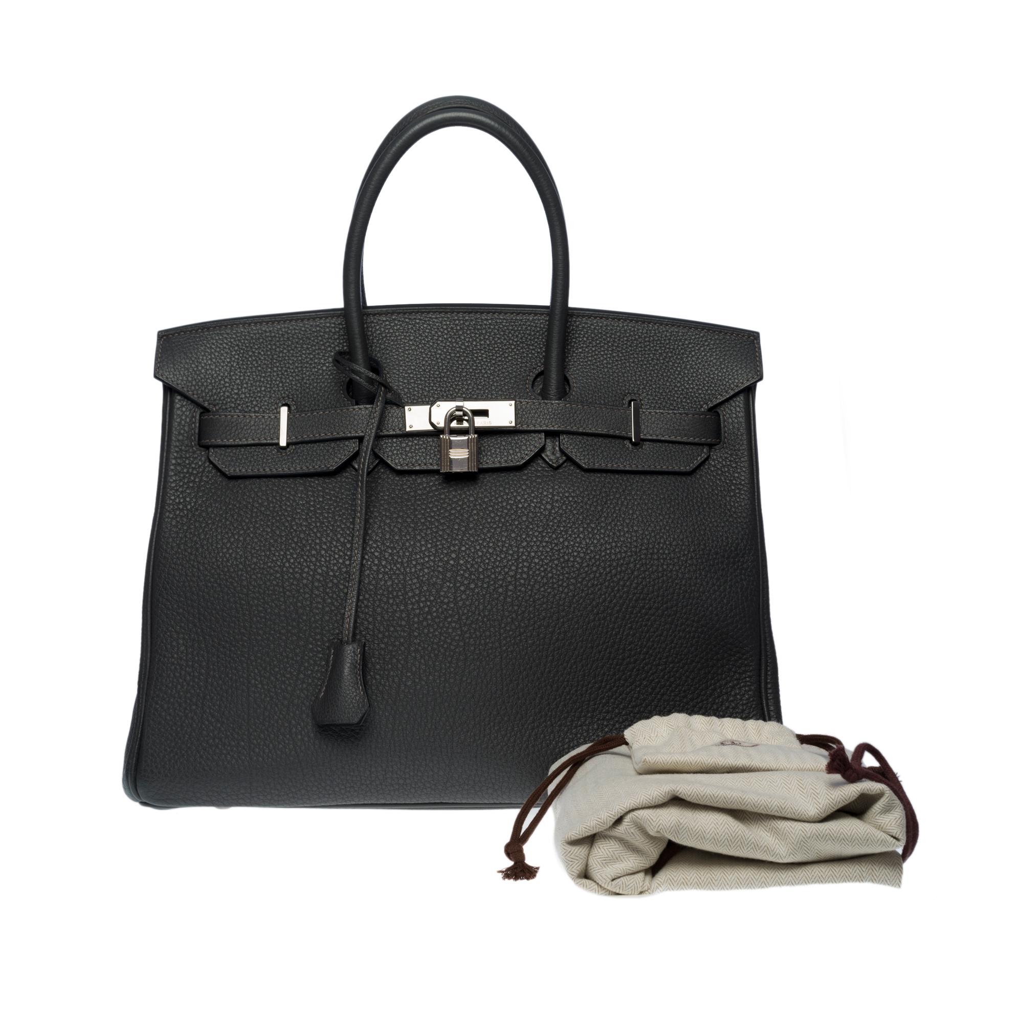 Hermès Birkin 35 handbag in Graphite Taurillon Clémence leather, Ruthenium HW 5