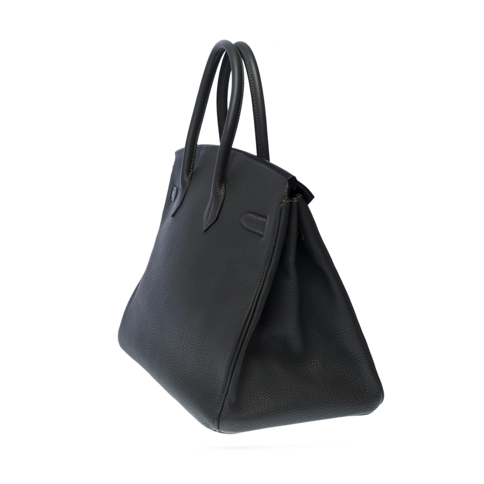 Black Hermès Birkin 35 handbag in Graphite Taurillon Clémence leather, Ruthenium HW