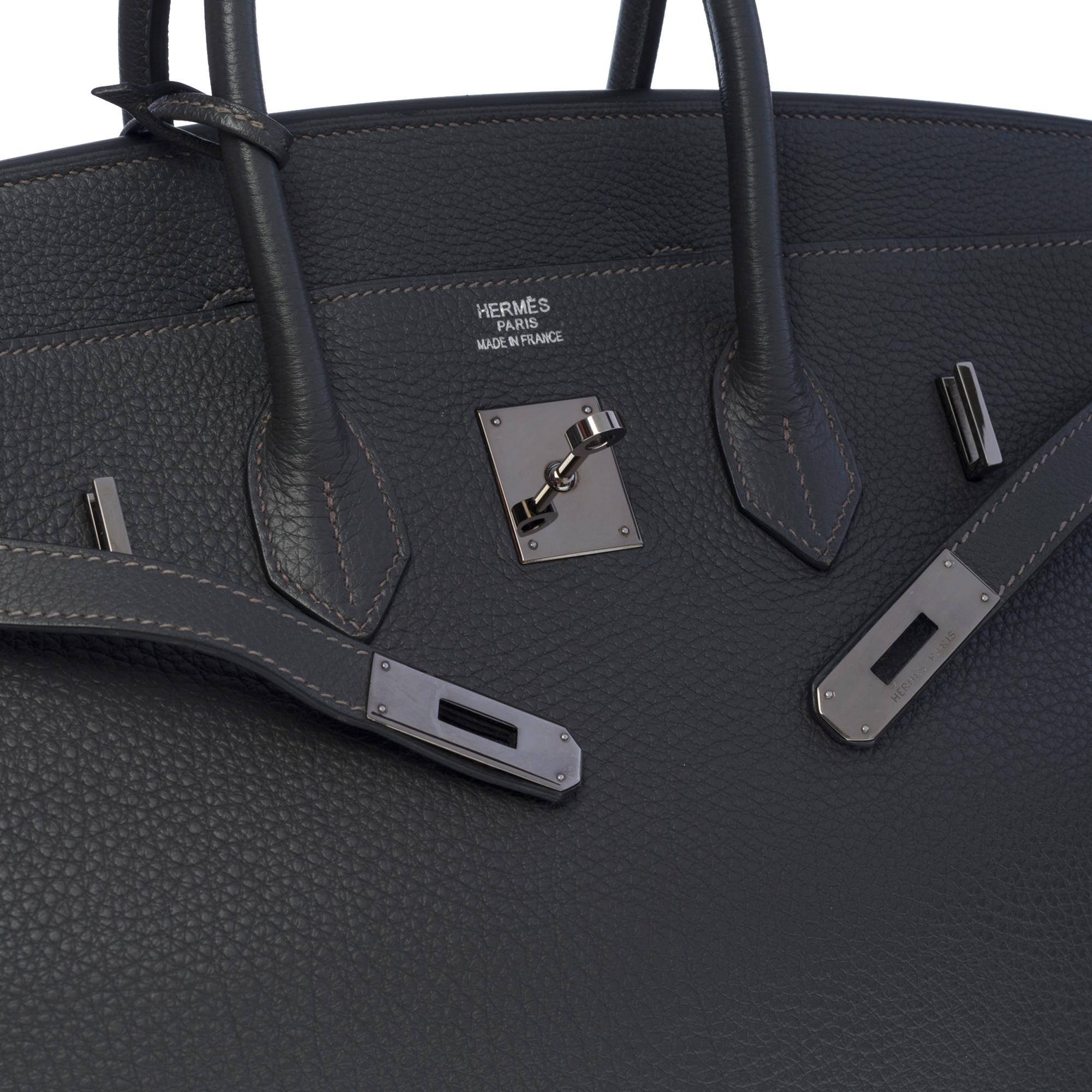 Hermès Birkin 35 handbag in Graphite Taurillon Clémence leather, Ruthenium HW In Excellent Condition In Paris, IDF