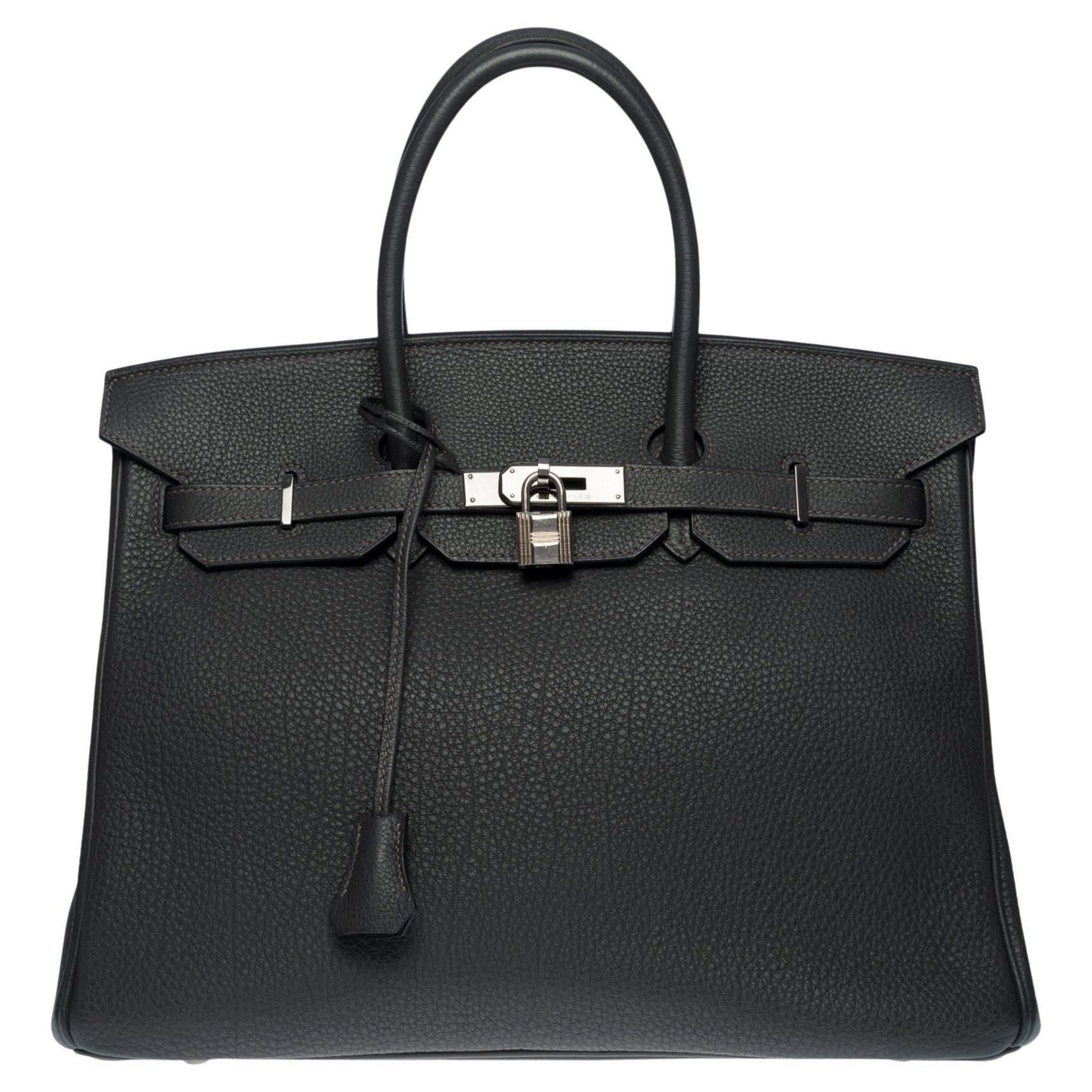 Hermès Birkin 35 handbag in Graphite Taurillon Clémence leather, Ruthenium HW