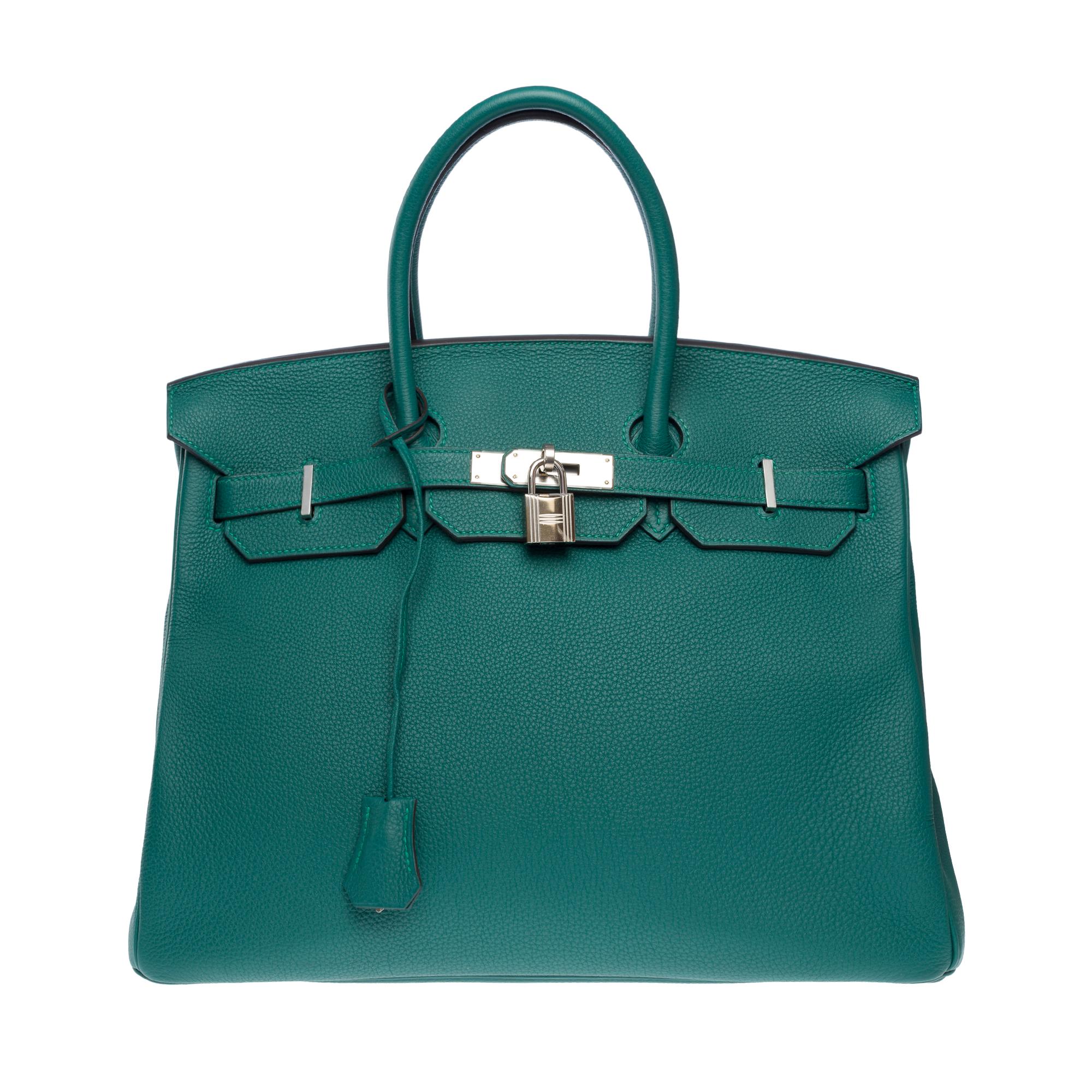 Hermès Birkin 35 handbag in Malachite green Togo leather, PHW In Excellent Condition In Paris, IDF