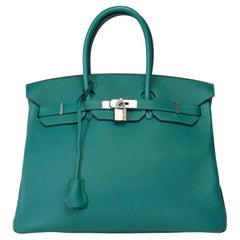 Bolso Hermès Birkin 35 de piel de Togo verde malaquita, PHW