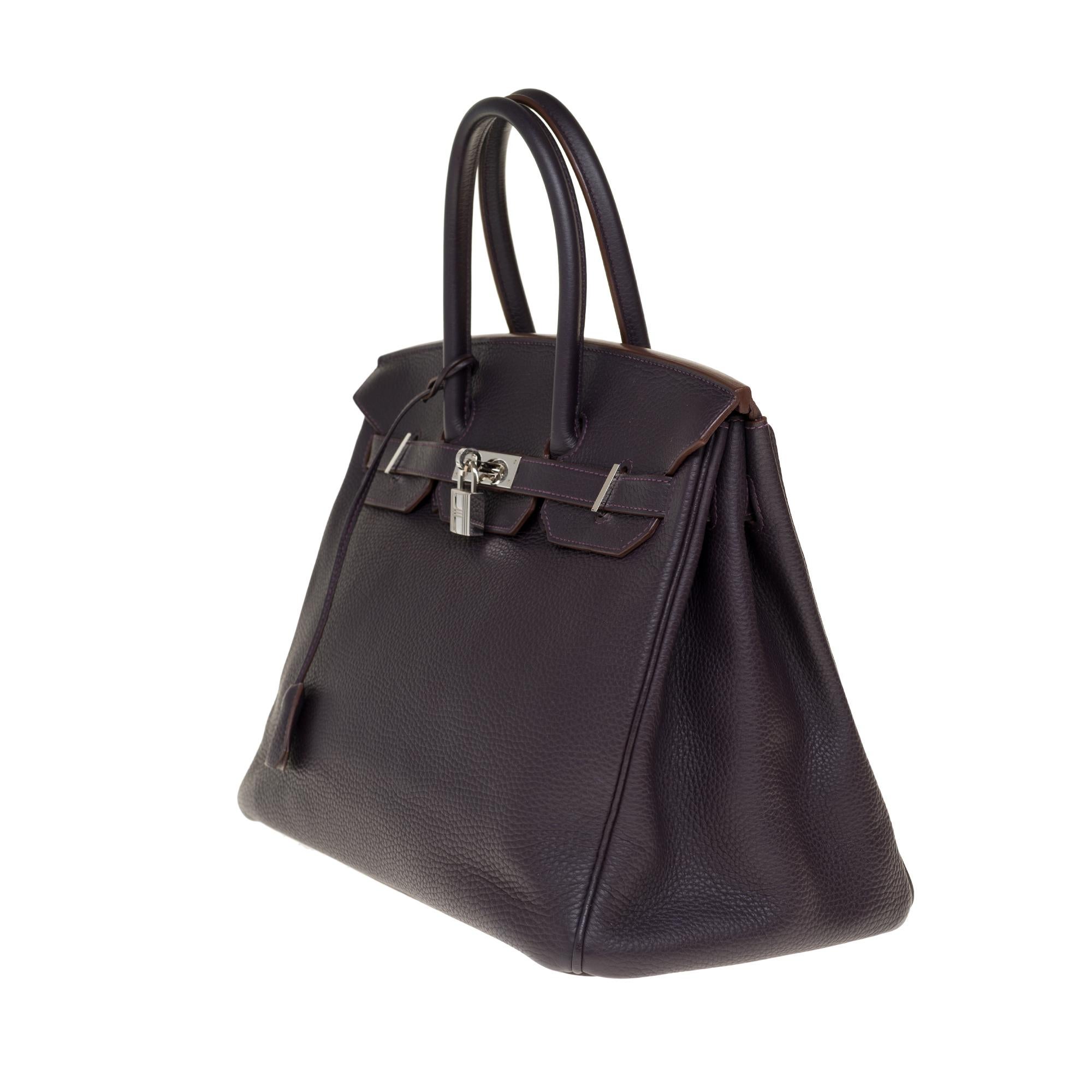 Black Hermès Birkin 35 handbag in Purple Togo leather with Silver Palladium hardware !