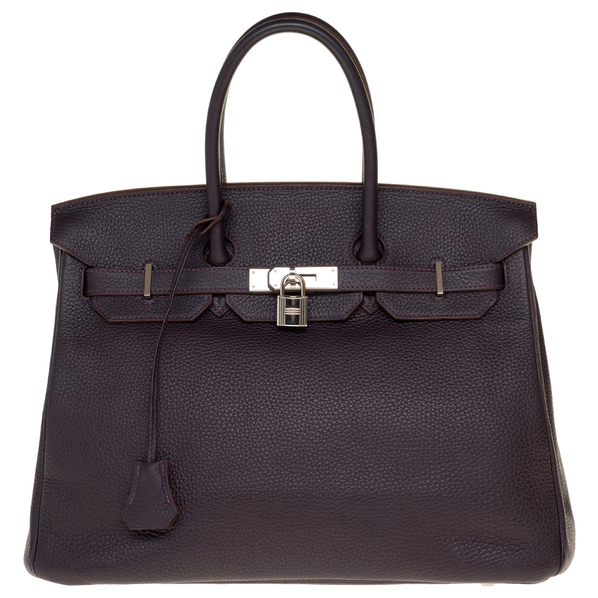 Hermès Birkin 35 handbag in Purple Togo leather with Silver Palladium hardware !