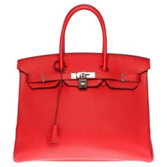 Sac à main Hermès Birkin 35 en cuir rouge Capucine Togo:: SHW